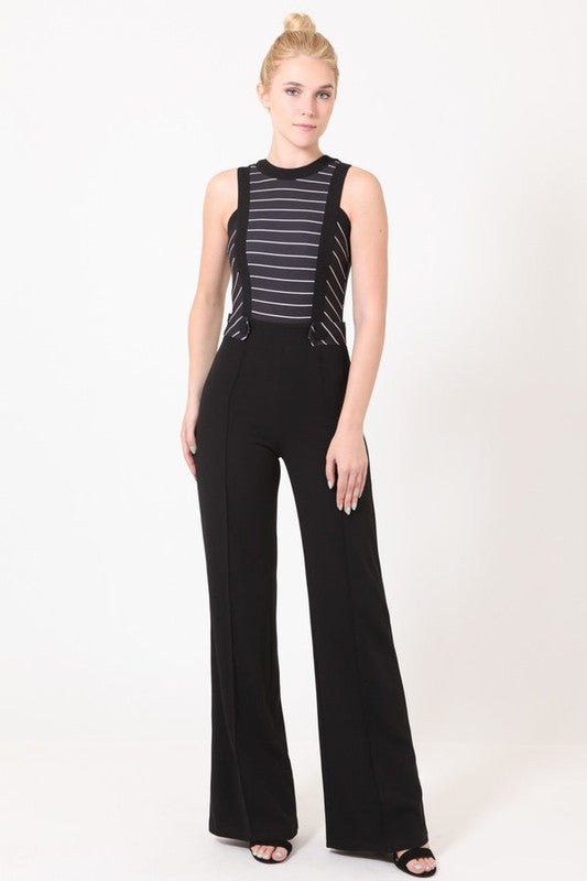 Stripe Top Button Detail Jumpsuit (Juniors)